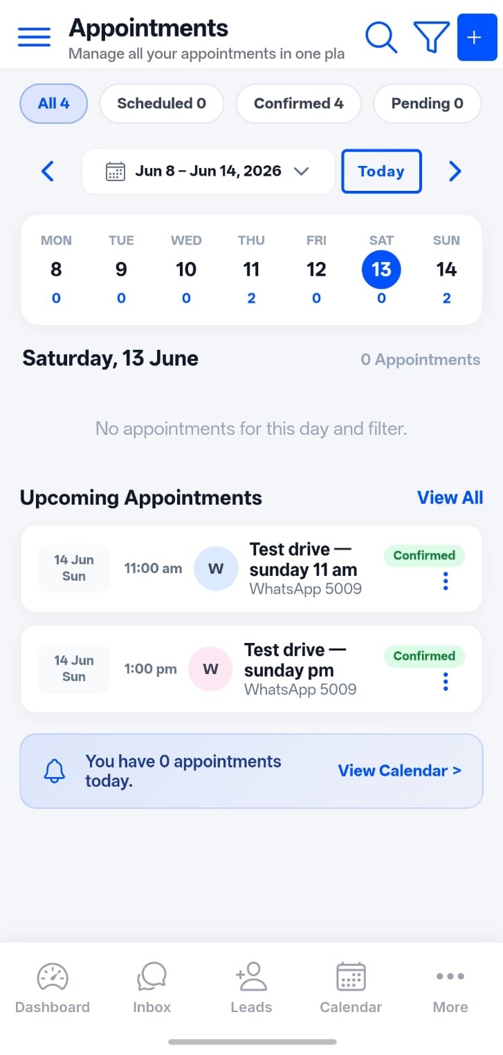 BizFlow AI appointments and bookings — lead list and scheduling