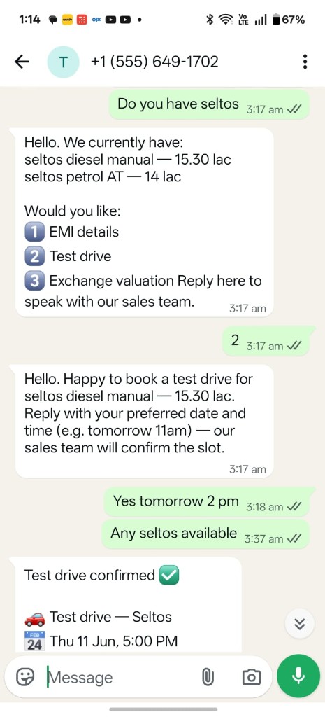 WhatsApp AI conversation