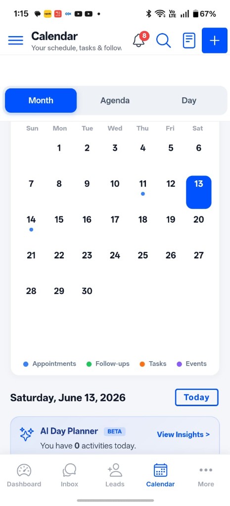 Calendar screen